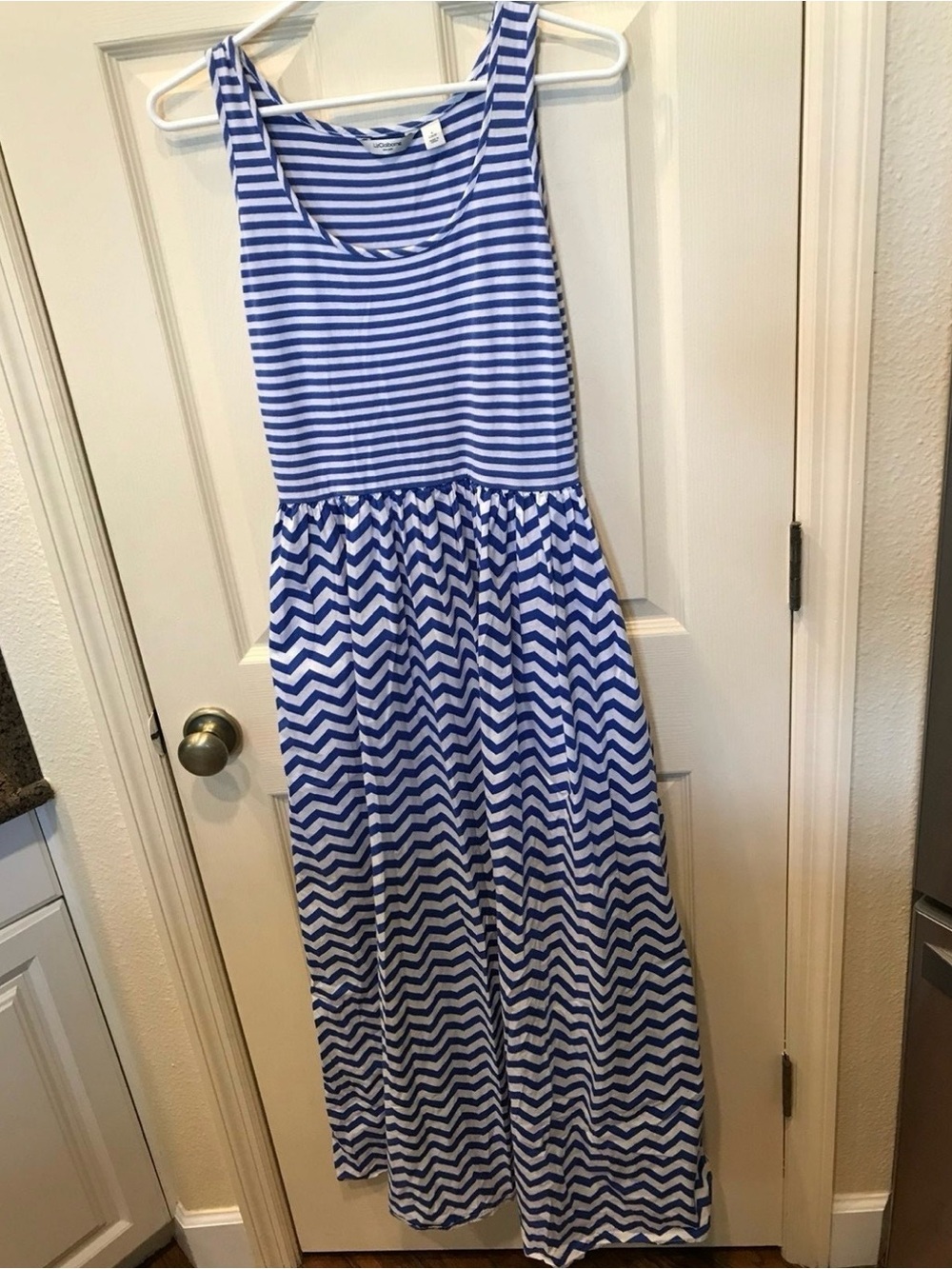 Liz Claiborne Blue and White Striped Chevron Maxi Dress